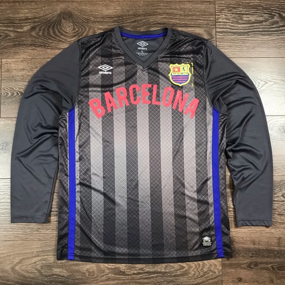 Umbro Men’s Barcelona International Soccer Club Long Sleeve Stripe Jersey Shirt - Picture 1 of 6